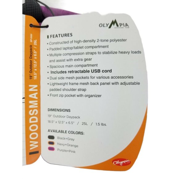 NEW OLYMPIA ADVENTURE TEAM WOODSMAN BACKPACK BOOKBAG 19" OUTDOOR DAYPACK - Picture 5 of 10